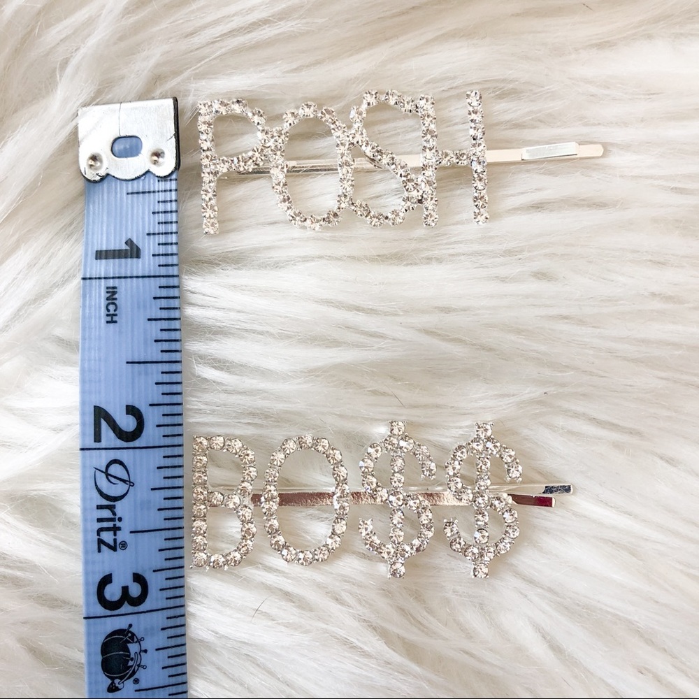 POSH BO$$ Rhinestone Silver Hair Pin Set - Picture 3 of 5